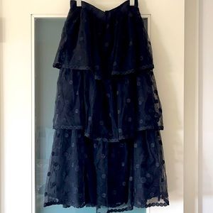 J.Crew Polka Dot Embroidered Black Tulle Tiered Midi Skirt 000 BNWOT